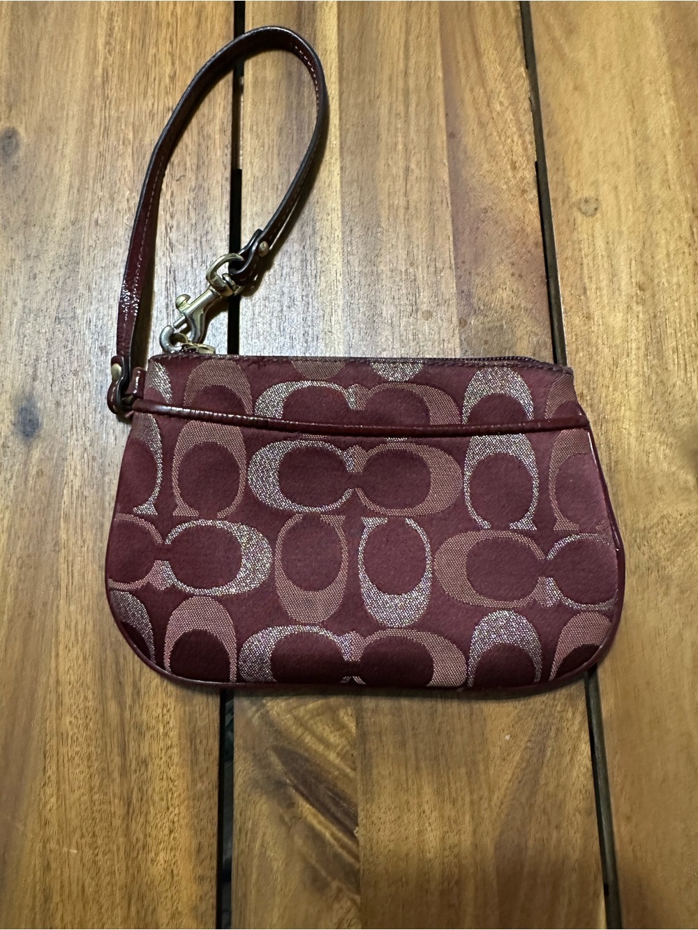 Coach Wristlet in Burgundy Signature Jacquard
